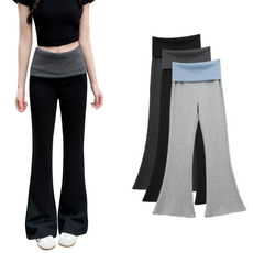 무니유유 여성 폴드오버 하이웨스트 슬림핏 플레어 부츠컷 트레이닝 팬츠