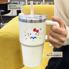 세븐일레븐 헬로키티 빨대 손잡이 텀블러 ll 키티 스테인리스 590ml / 보틀 물병 보온 세븐 편의점, 1개, 화이트