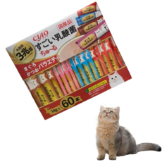 챠오 고양이 츄르 스고이유산균 버라이어티 SC-389 14g x 60p 세트, 참치&가다랑어&치킨 버라이어티, 840g, 1세트