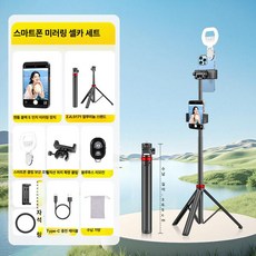 더셀렉샵 셀카미러링모니터 미러링모니터, 1개, 블랙 휴대용 듀얼용스탠드 휴대폰 클립 보조조명