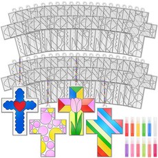 Blueweenly 36피스 발렌타인 데이 기독교 공예 크로스 크래프트 키트 종교 십자가 선캐처 장식품 벌크 가톨릭 학교 주간 주일 학교 DIY 창문 부활절 (발렌타인 데이), Classic, 72