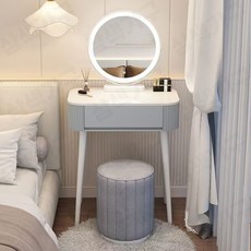 삼색가구 미니 화장대 소형 다용도 조명 거울 LED 스트립좌식 화장 대세트 수납장 (방문 설치 서비스), 그레이