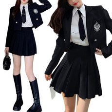 히또리 교복 느낌 보석 크롭 자켓 주름 스커트 셋업 투피스