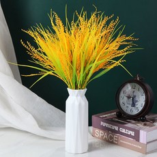 仿真麥穗35公分單束仿真稻谷仿真水稻仿真麥子假花塑料花拍攝道具客廳裝飾插花素材裝飾, 5支（含白色塑料瓶）, 1個