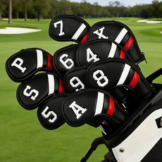 Craftsman Golf골프 아이언 헤드 커버(웨지 포함) 총 10개 합성 가죽 소재 지퍼 잠금, 검정 흰색 빨간색, 1세트