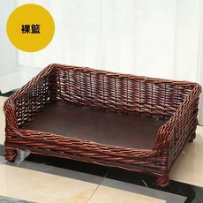 藤編寵物牀 夏季涼蓆 寵物窩 四季通用 編織狗窩 貓咪窩 藤編貓窩 寵物屋, 1個, 紅棕色裸窩,五號2.5kg以內