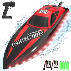 볼란텍스RC 보트 20MPH 고속 원격 제어 2.4GHz 수영장 및 호수용 장난감 2개 충전식 배터리가 있는 선물 빛 녹색, Red