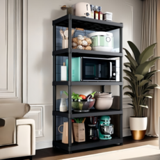 TaiStar 다용도 수납 선반 진열장 전자레인지 선반T856-027, 5단, 검정색