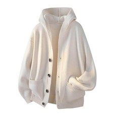 毛衣針織衫：男女款休閒保暖、仿羊毛長袖上衣、韓版厚毛線重磅寬鬆防風防寒、秋冬彈性柔軟親膚簡約開衫, XL建議體重80-90公斤, 白色