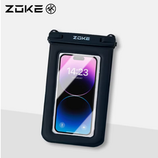 ZOKE 防水手機袋 附可拆卸掛繩 彈性防護邊 尺寸 118mm x 213mm, 曜石黑, 1個
