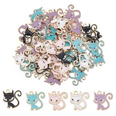 40개 고양이 합금 법랑 펜던트 DIY 악세사리 귀걸이 목걸이 키링 부자재 20x19.5x1.5mm 구멍: 2mm, 혼합 색상