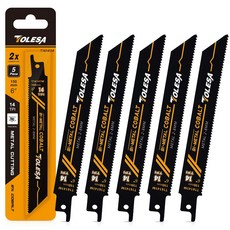 파이프 철근 바이메탈 세이버 톱날용 TOLESA 헤비메탈 커팅 왕복 톱날 6인치 14TPI 5팩, 6 Inch, 6TPI