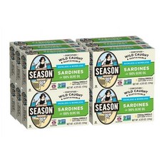 6캔세트 시즌 뼈없는 정어리 통조림 사딘스 SARDINES 100% 올리브유 124g, 6개