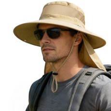 ZOORON 남성용 여성용 햇빛 차단 모자 아웃도어 UPF50+ 메시 햇빛 차단 모자 넓은 챙 낚시 모자 넥 플랩 자외선 차단 캡 다크 그레이 1개(넥 플랩), 1, 카키 1개(넥 플랩)