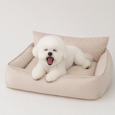 피치가든 폭신한 사각 강아지 고양이 침대 세탁편한 분리형 등받이 반려동물 소파방석, 1개, 베이지