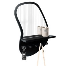 SANY DAYO HOME 선반 및 후크 5개가 있는 모던 불규칙한 벽걸이 거울 - 입구 욕실 화장대 침실 또는 거실 장식용 30x40cm MDF 프레임, Black