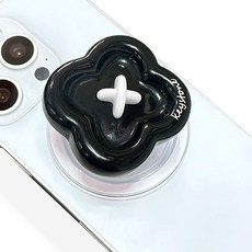 키스톤 클로버 단추 맥세이프 그립톡 호환 + 클로버 키링/마그네틱링, 1개, 블랙+화이트실