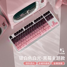 기계식 키보드 마우스 세트 유선 무선 겸용 RGB 게이밍 알루미늄 핫스왑 사무용 컴퓨터 주변기기, 로우프로파일, V_블랙베리측면조각-화이트빛 87키, 청축 소리가 선명함