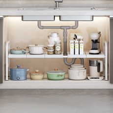 Tiger Pavilion 폭조절 싱크대 하부장 정리선반 1단 5보드, 화이트, 2개