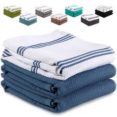 줄레이 키친 Zulay Kitchen 100% 면 접시 타월 - 3팩 38.1 x 63.5cm(15 25인치) 흡수력이 뛰어난 타월 부드럽고 내구성이 티 베이킹 세탁 청, 다크 블루