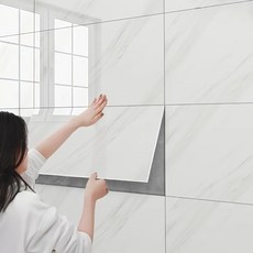 붙이는 대리석 타일 스티커 방수 접착 벽지 시트지 3D 입체 타일 32P 세트, 화이트마블