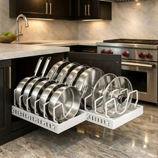 CAVINA 길이조절 가능한 무타공 슬라이딩 후라이팬 정리대, 화이트, 1개, 9단