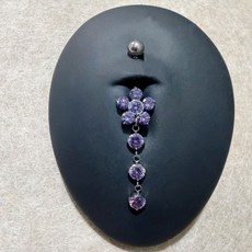 鈦合金花朵吊墜肚臍釘 5A鋯石內螺紋穿刺飾品, 鈦本色+紫鋯