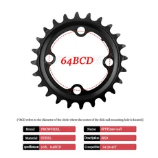 PROWHEEL 자전거 체인링 8/9/10/11S 104BCD MTB 체인휠 22T 24T 30T 32T 40T 42T 44T 링 사이클링 크랭크셋, 04 64-10S-24T steel