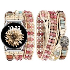 JR.DM 보호 비즈 핸드메이드 땋은 팔찌 밴드 여성 20mm 삼성 갤럭시 워치 7 /6 /5 /4 /액티브 2 클래식 프로 /FE 40mm 42mm 43mm 44mm 46mm, 4 A3 Khaki Natural Stone (Only