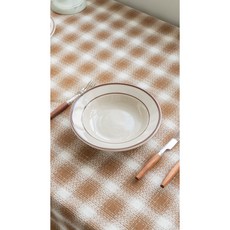 MYUMYUMYU 韓系線條陶瓷餐具組 簡約咖啡線條碗盤 多款尺寸選擇, 1個, 大深盤-22.3cm, 咖啡線條配色, 大深盤-22.3cm