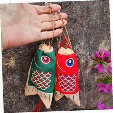 빨강 초록 잉어 천 주머니 열쇠고리 행운 기원 소금 담는 파우치 차량 장식 가방, 1개, 그린 1P