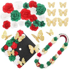 Dunzoom 30 Pcs DIY Graduation Cap Decorations Accessory Kit Included Faux Flower Heads 3D Butterfl, 멕시코