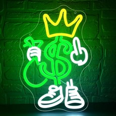 머니 네온사인 디밍 가능 크라운 달러 네온 조명 LED 상점 게임룸 침실 매장 바 펍 맨케이브 파티 장식 생일 선물용, [01] 40x26.87cm