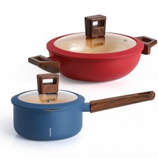 인덕션 냄비 컬러 코팅 솥 양수 편수 냄비 주방 2종, 나리히라 22레드+28블루, 1개