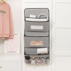 布藝多功能收納掛袋 墻上門後衣櫃內衣收納 宿捨雜物多層收納儲物袋, 千鳥格-3層