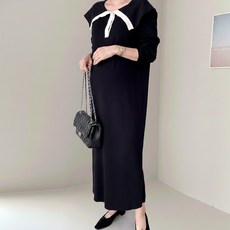 [당일출고] 수엠W 임산부 하객룩 세일러 카라 니트 롱 원피스 T02 마드모아원피스