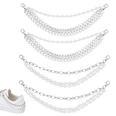 4개 플라스틱 진주와 철제 클립 장식이 있는 부츠 스트랩 체인 (2가지 스타일) 합금 랍스터 클로 잠금장치 플래티넘 소재 길이 210~215mm, 은색