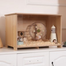 멍묘인 햄스터 집 케이지 원목 은신처 리빙박스 고슴도치, L 구성품 포함(급수기,쳇바퀴,화장실,2층 은신처), 1개