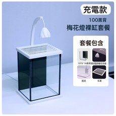 黑背造景套餐網紅創意桌面玻璃缸充電小夜燈超白缸, 充電款100黑背梅花燈裸缸套餐