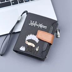 블랙 그레이 Jujutsu Kaisen 캔버스 애니메이션 지갑 학생 소년 Bifold RFID 차단 금속 미니 짧은 클립, 04 4