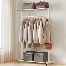 FODOSS 옷걸이 행거 상단 수납 선반 튼튼한 메탈 스탠드 행거 이동식 바퀴형 옷정리, 흰색