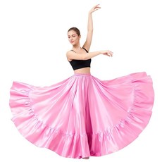 여성용 새틴 벨리 댄스 스커트 맥시 미디 드레스 서클 탄력 허리 무대 공연 홀리데이 파티