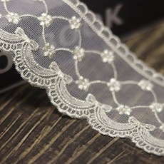 참보부상 이중그물리본 양면 2색 폭넓이 5.7cm 망사 레이스 양면 DIY 인테리어 퀼트 재료, 1개, 크림