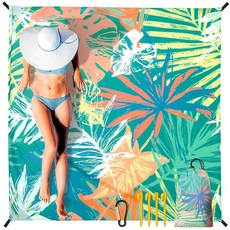 HIHOHO Beach Blanket Waterproof Sandproof Extra Large Beach Mat 79" X 83"/120"x108"for 1-8 Adults, 79" X 83"（1~3 person）, 야자수 잎 - 다채로운 색상