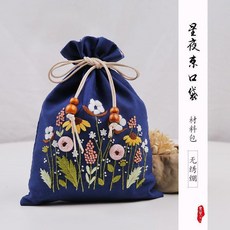 刺繡材料包 手工DIY束口袋 抽繩手提收納包, 1個, 星夜束口袋 無繡繃