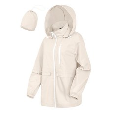 CRIPOM Women's Rain Jacket Waterproof Lightweight Packable Raincoat with Hood for Golf Hiking Trav, L, 베이지