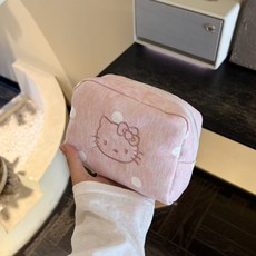 Kitty刺繡粉波點豆腐造型化妝包