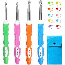 크로셰 바늘 코바늘 뜨개질 롤 펠트 백이 있는 인체공학적 후크 관절염 손용 세트 사이즈 B부터 J까지, Colorful4, 1개