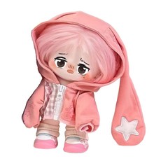 20cm인형옷 토끼귀 후드 루즈핏 집업, 핑크, 1개