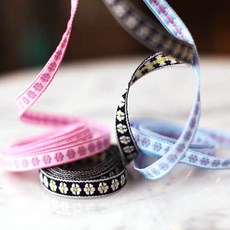 리본빌 자카드리본 자수리본 레이스 스트랩 DIY 3마, 1개, P. 플라워 자수 10mm(하늘)